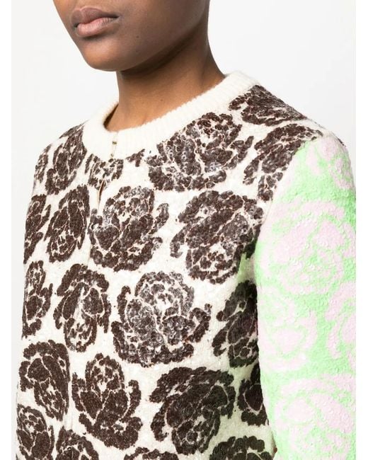 Tory Burch Natural Floral-Motif Zip-Up Cardigan