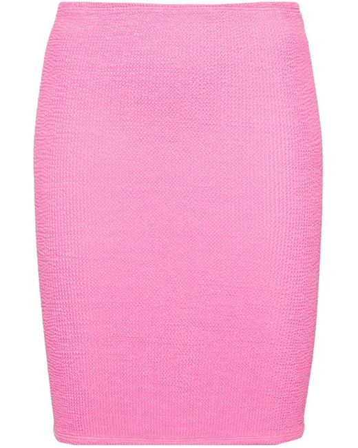 Hunza G Pink Ruched Textured Miniskirt