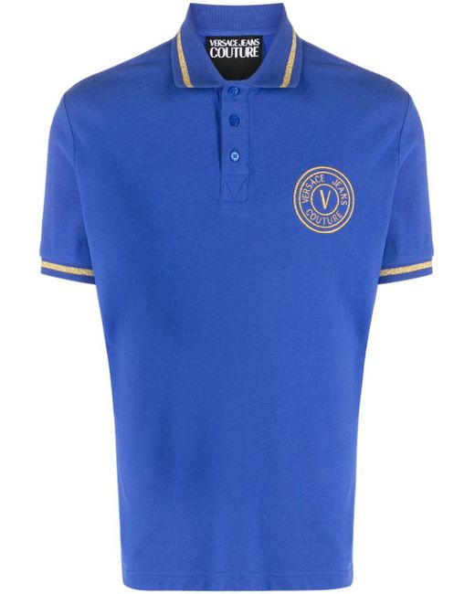 Versace Poloshirt Met Geborduurd Logo in het Blue voor heren