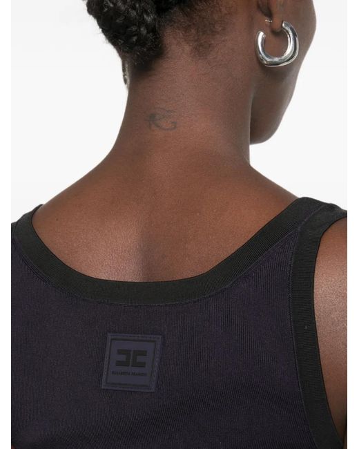 Elisabetta Franchi Black Logo-Print Ribbed-Knit Tank Top