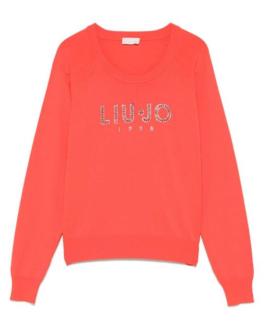 Liu Jo Red Logo-Rhinestone Top