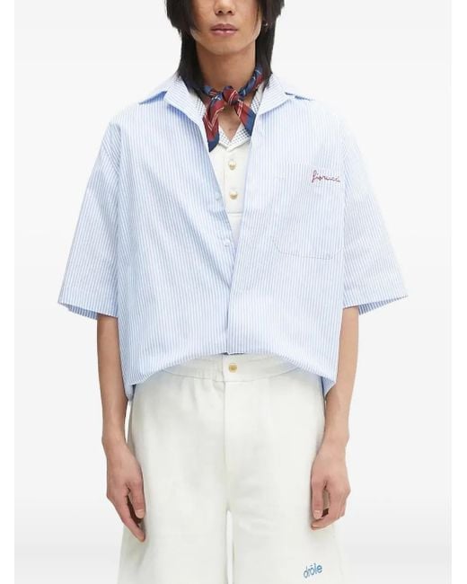 Fiorucci White Striped Embroidered Shirt for men