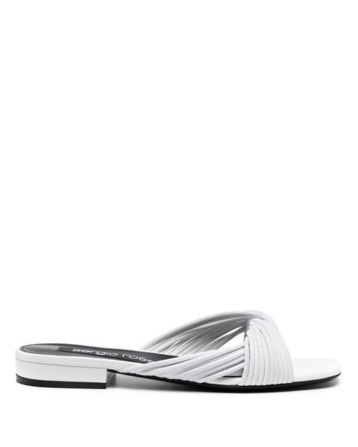 Sergio Rossi White Twisted Leather Flat Sandals