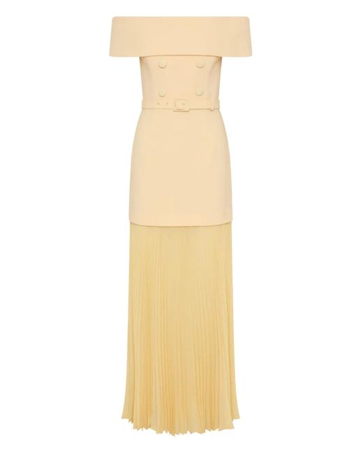 Rebecca Vallance Metallic Muriel Off-Shoulder Pleated Midi Dress