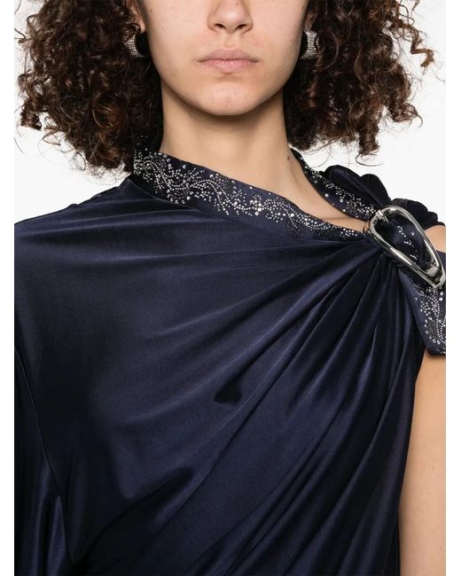 Rabanne Blue Buckle-Detail Draped Top