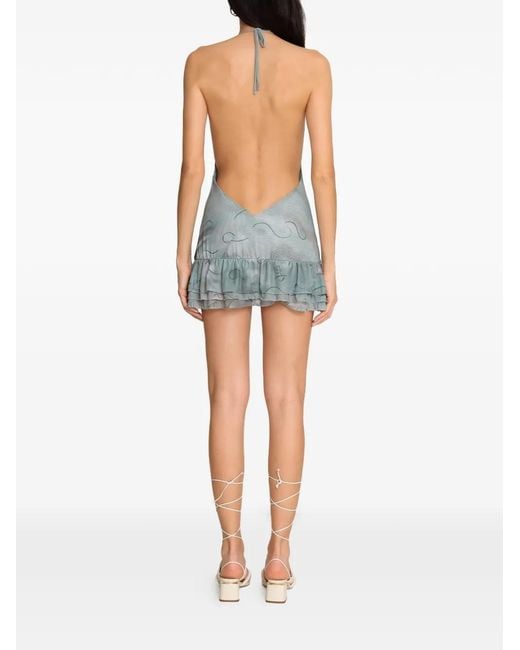 Amir Slama Blue X Jade Picon Ruffled Halterneck Mini Dress
