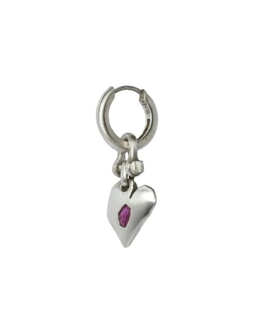 Parts Of 4 White Jazz's Solid Heart Sterling And Ruby Drop Earring