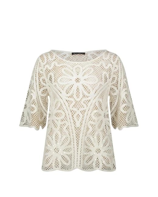 Betty Barclay White Floral-Crochet Scalloped-Hem Top
