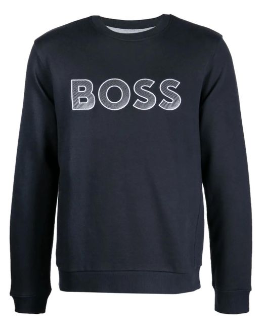 Boss Blue Salbo Logo-Embroidered Sweatshirt for men