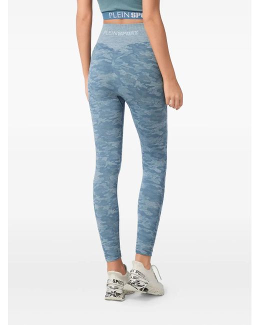 Philipp Plein Blue Camouflage-Print Performance Leggings