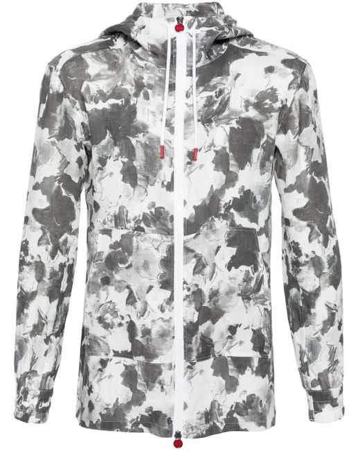 Kiton Gray Abstract-Print Linen Jacket for men
