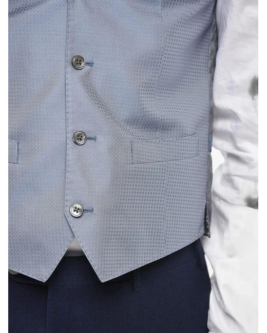 Corneliani Blue Geometric-Pattern Silk Waistcoat for men