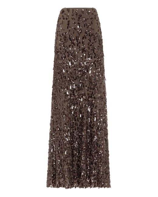 Brunello Cucinelli Brown Sequin-Embellished Maxi Skirt