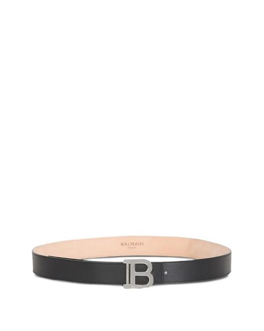 Balmain White Leather B-Buckle Belt for men