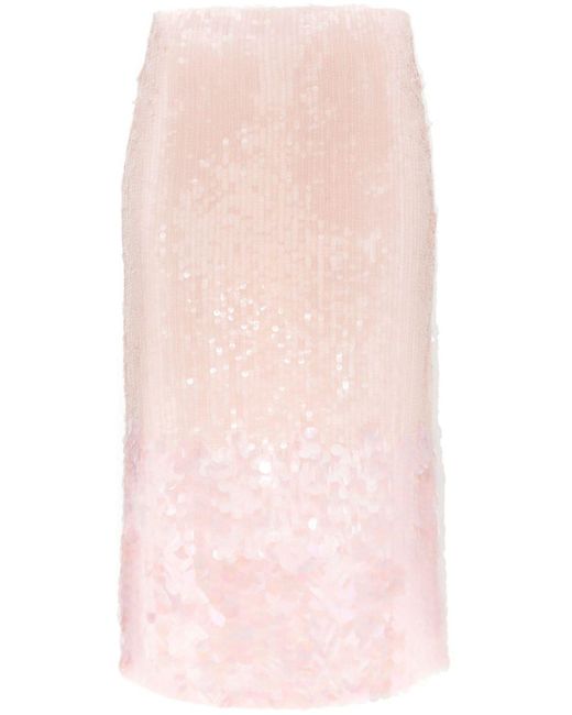 P.A.R.O.S.H. Pink Sequinned Midi Skirt