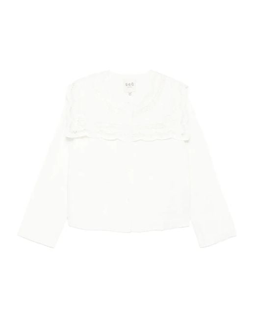 Sea White Lace-Trimmed Linen-Cotton Jacket