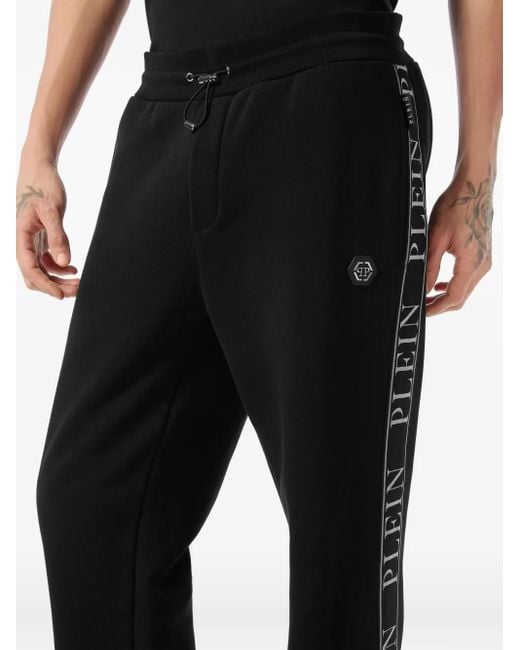 Philipp Plein Black Fleece Tracksuit Pants Plein Tape for men