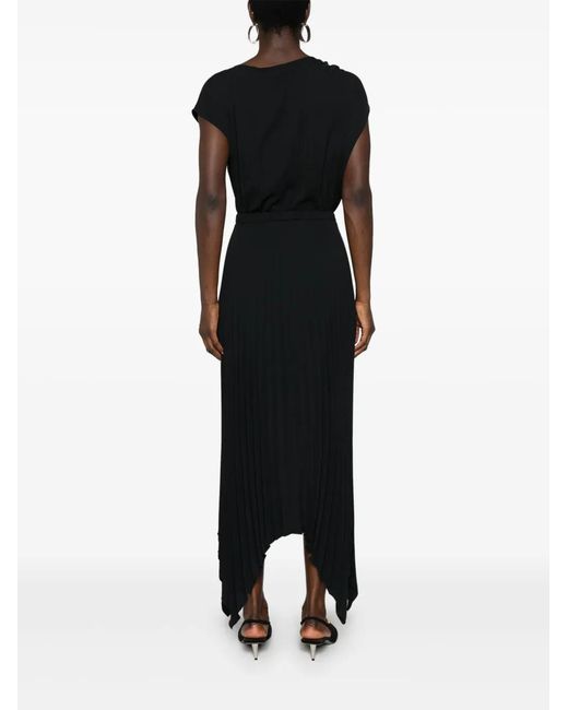 Nissa Black Asymmetric Pleated Maxi Dress