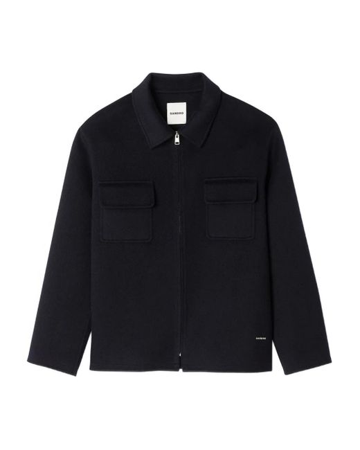 Sandro Blue Wool Blend Shirt Jacket for men