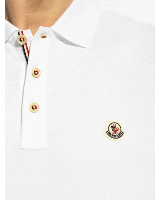 Moncler White Logo Cotton Polo Shirt for men