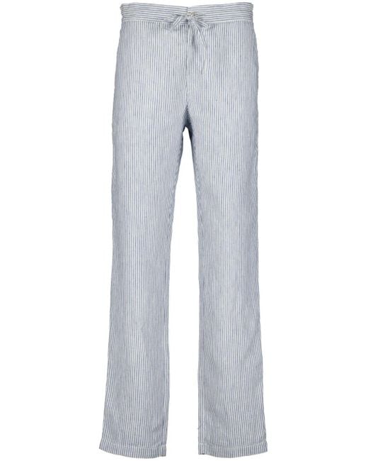 120% Lino Gray Stripe-pattern Linen Trousers for men