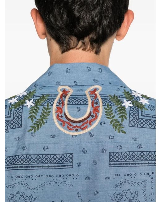 BAZISZT Blue Ranch Horse-Motif Bandana Shirt for men