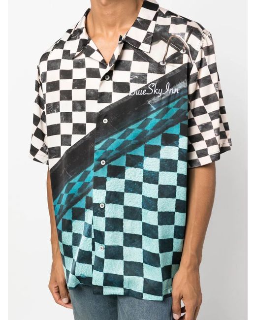 BLUE SKY INN Blue Embroidered-Logo Checked Shirt for men