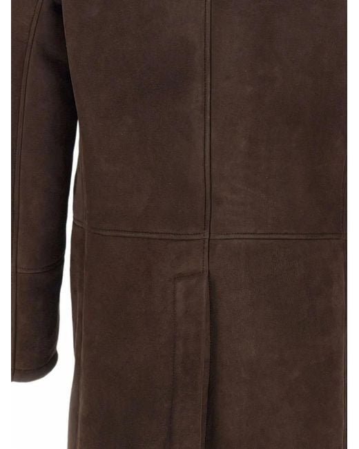 Volfagli Brown Ninfeo Suede Shearling-Lined Coat for men