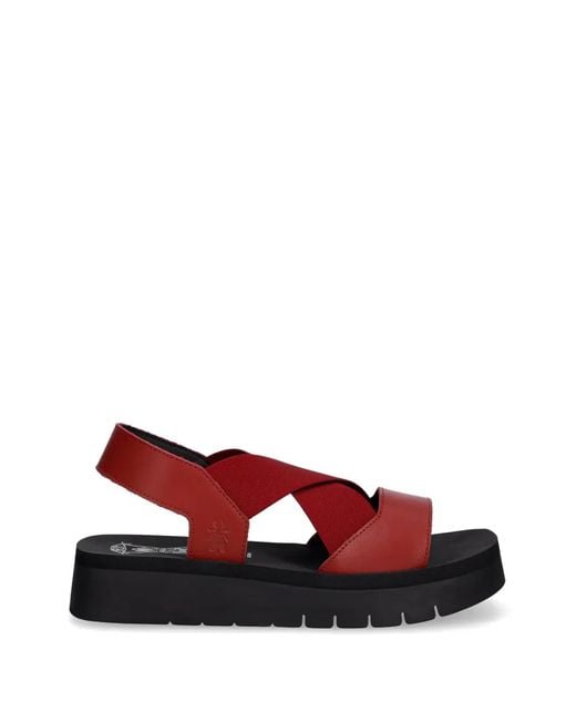 Fly London Red Crossover-Strap Flatform Sandals