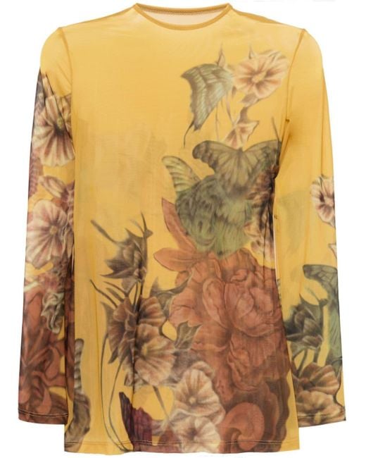 Alberta Ferretti Yellow Floral-print T-shirt