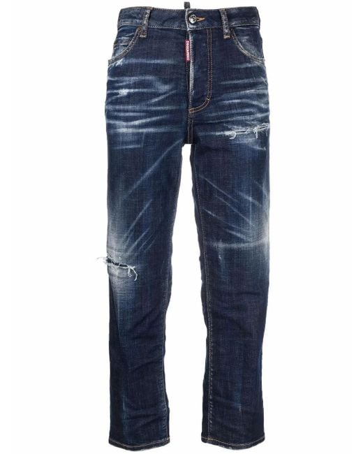 DSquared² Blue Crop Jeans With Daisy Embroidery