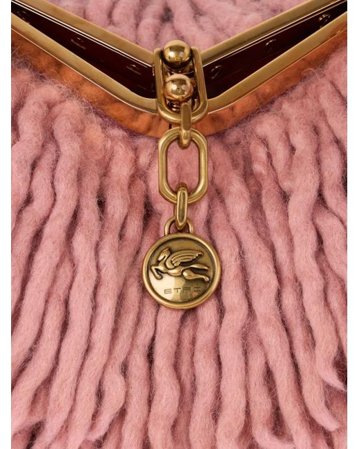 Etro Pink Small Wool Vela Bag With Fringing