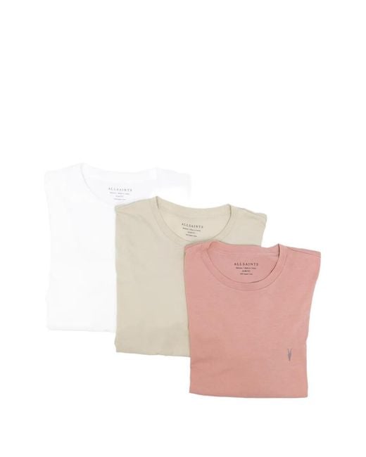 AllSaints Pink Embroidered-Logo T-Shirt (Set Of Three) for men