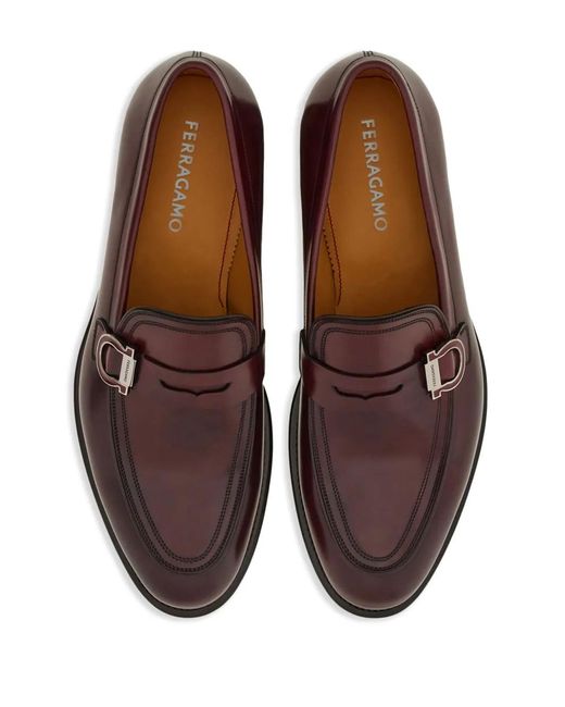 Ferragamo Brown Gancini-Plaque Leather Mocassins for men
