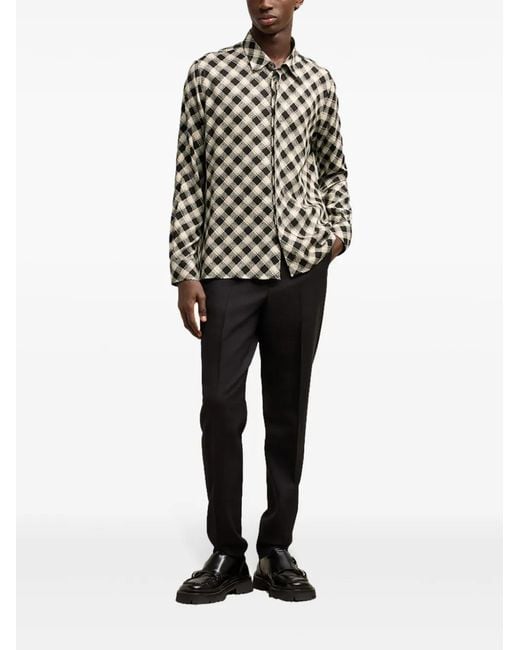 AMI Black Checked Double Topstitching Shirt