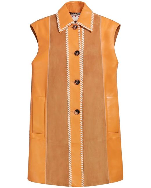 Marni Orange Veston En Cuir À Rayures