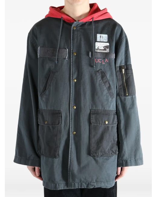 PALY Gray Hooded Patch-Detail Jacket