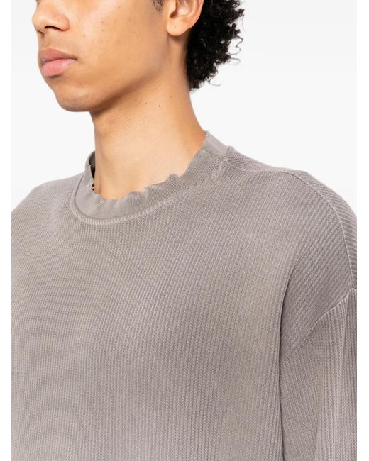MOOJI MOOJI Gray Waffle-Knit Raw-Edge Sweater for men