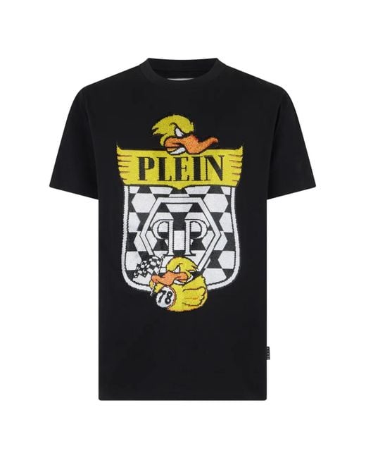 Philipp Plein Black Jersey T-Shirt Plein Duck Check for men