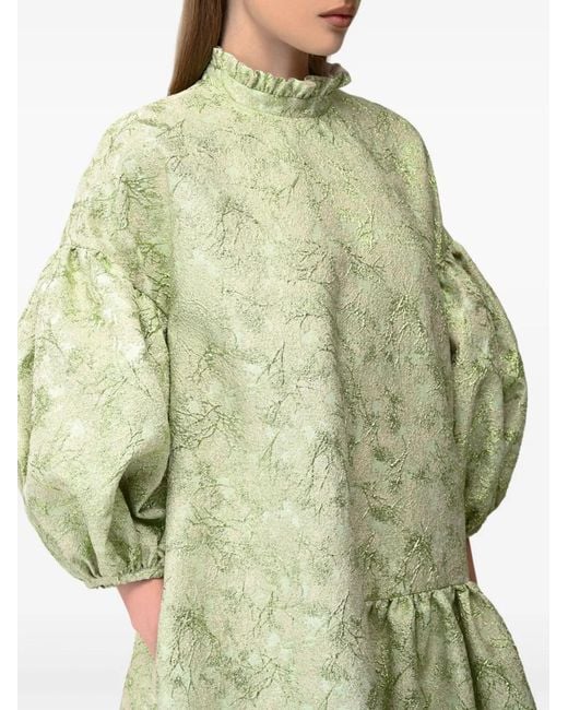Anouki Green Puffed-Sleeve Tiered Dress