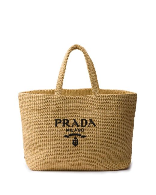 Prada Natural Crochet Logo-embroidered Tote Bag for men