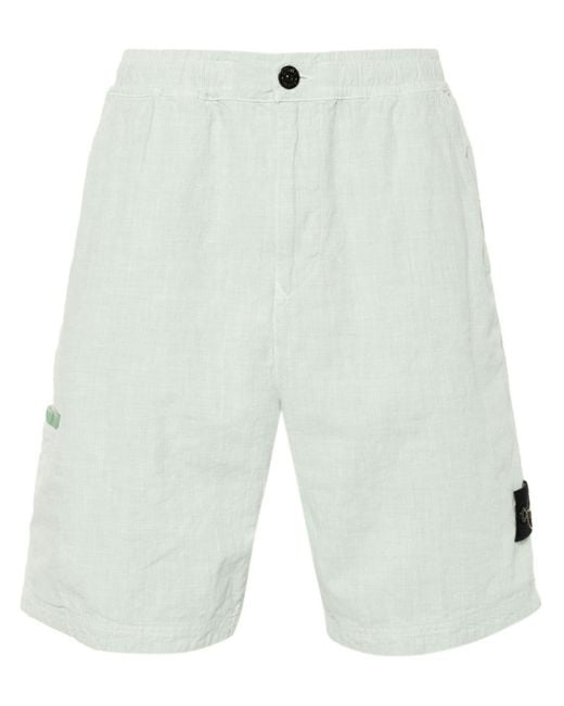Stone Island White Comfort Fit Shorts Linen Nylon Tela-Tc for men