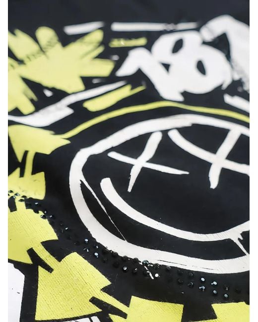 HTC Black Blink 182 Lux Studded Graphic-Print T-Shirt for men