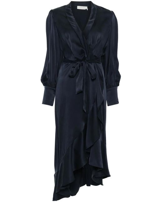 Zimmermann Blue Silk Wrap Midi Dress