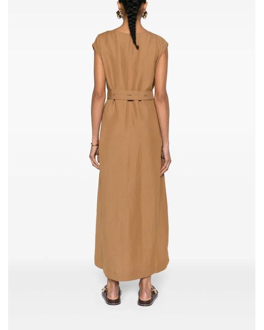Fabiana Filippi Brown Belted V-Neck Midi Dress