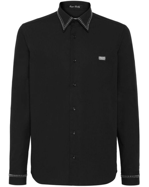 Chemise en coton à plaque logo Philipp Plein pour homme en coloris Black
