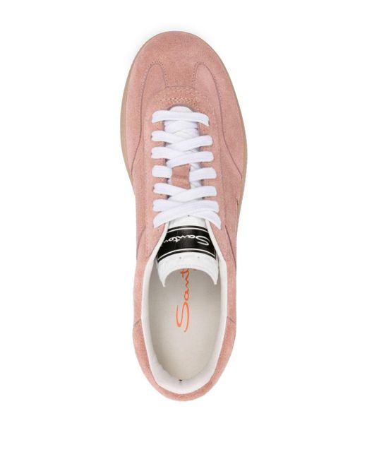 Santoni Pink Panelled Suede Sneakers