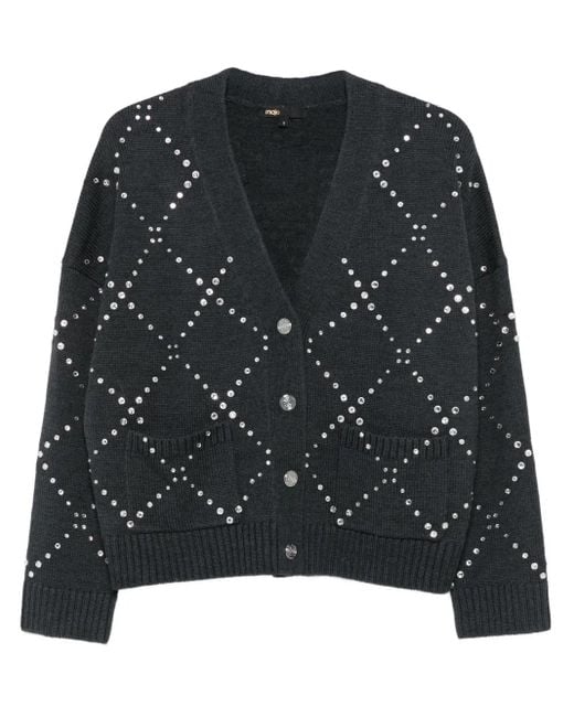Maje Black Diamond-Pattern Studded Cardigan