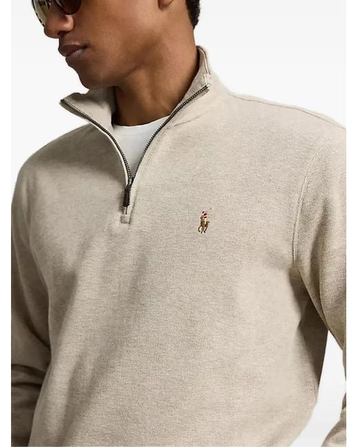 Polo Ralph Lauren Natural Quarter-Zip Logo-Embroidered Sweater for men