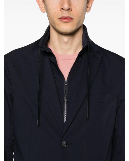 Emporio Armani Blue Notched-lapels Zipped Blazer for men